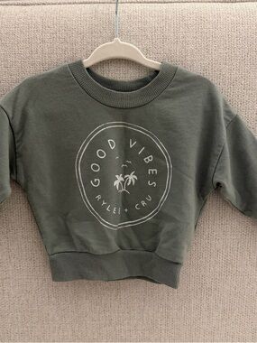 Rylee + Cru Olive Green "Good Vibes" Kids Sweatshirt